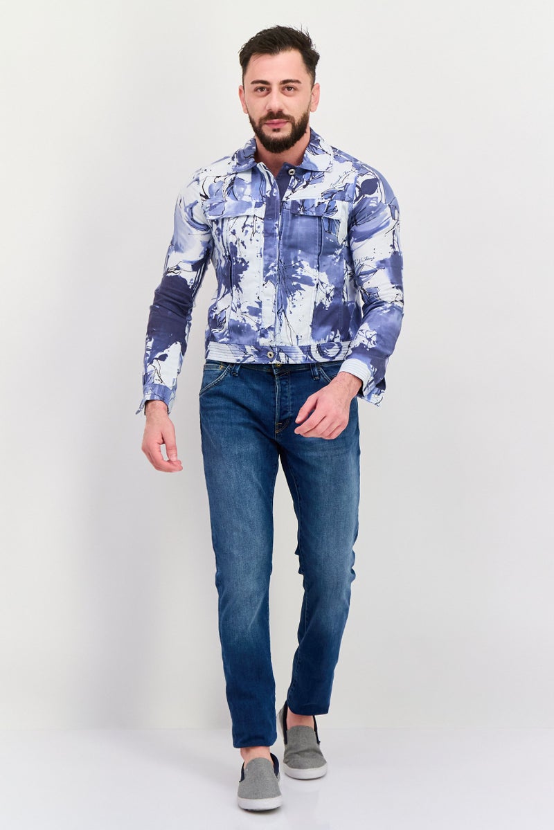 TRUSSARDI Men Allover Print Jacket Shirt, Blue - Image 3
